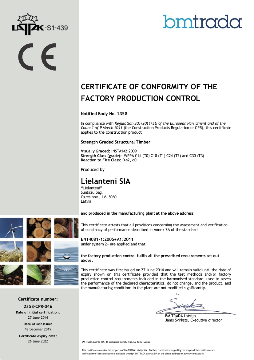 Ražošanas procesa kontroles atbilstības sertifikāts